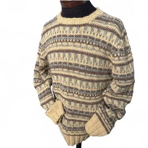 Vintage Woolrich Hand Knit Fair Isle Wool Sweater Men’s Large Cabin Core Winter
